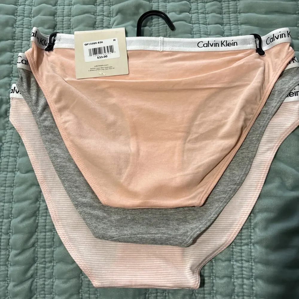 Lot Of 3 NWT Calvin Klein Underwear M Bikini Cotton Stretch Peach, Gray